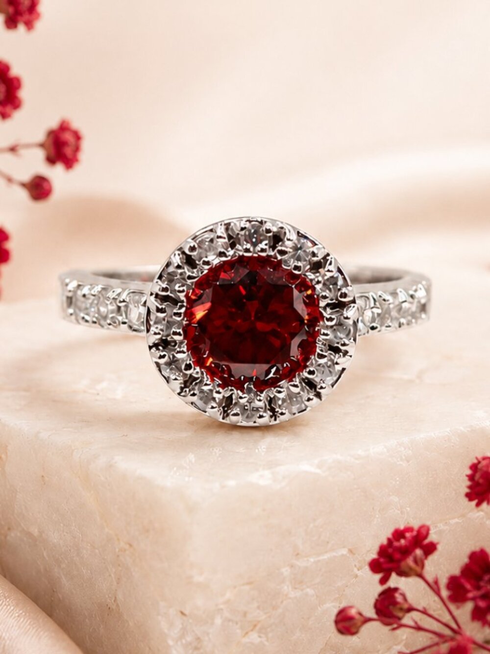 Garnet Halo Eternity Ring